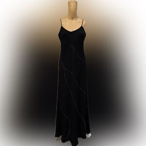 Jones New York Evening Black Spaghetti Slip-on Jeweled Maxi Dress SZ 10